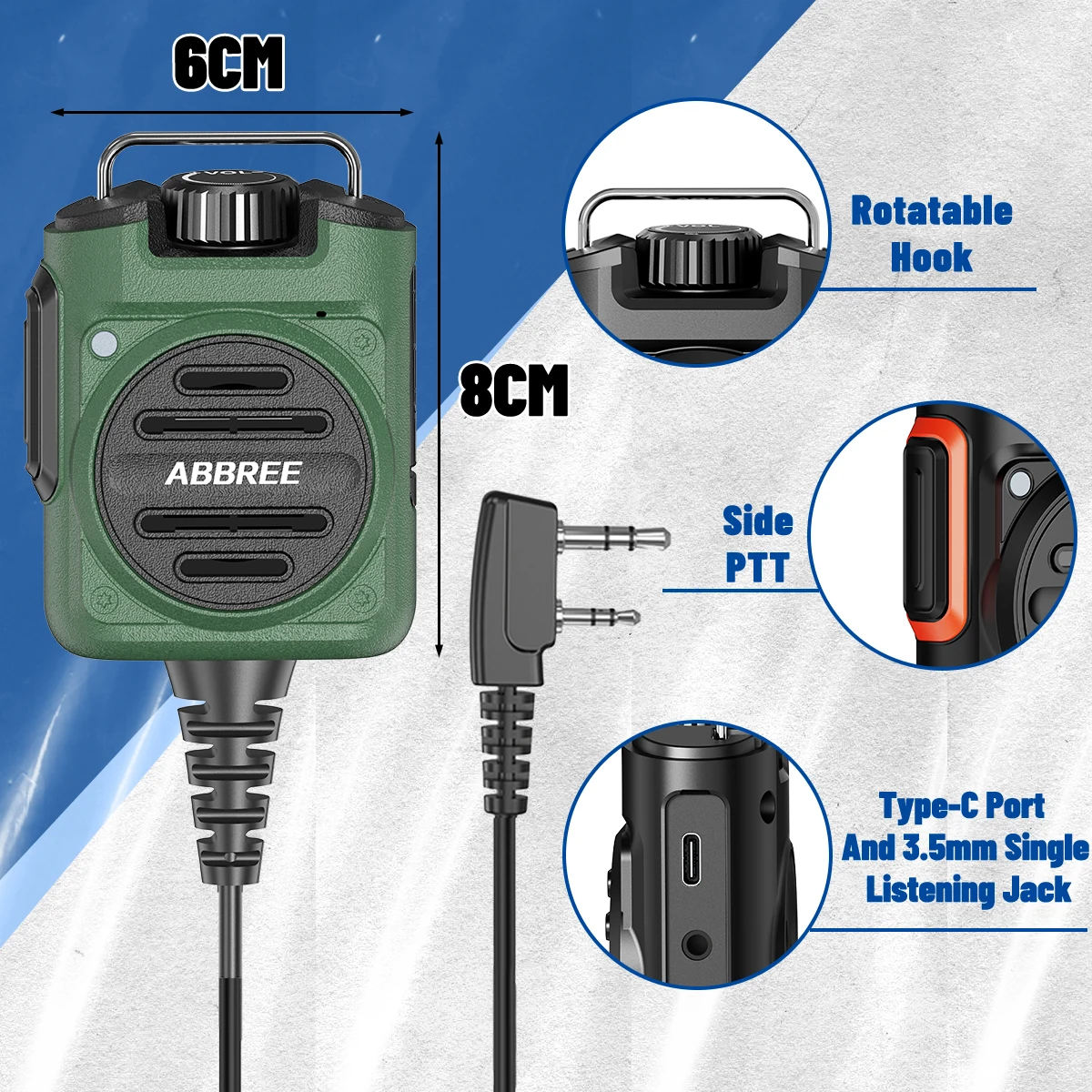 ABBREE AR-158 2Pin Rechargeable Microphone Mic Speaker Volume PTT Tangent For Baofeng UV 5R BF 888S UV 21 PRO Two Way Radio view 6