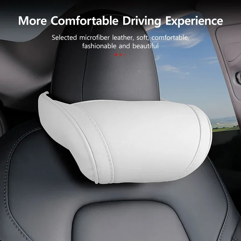 

For Tesla Model Y 3 X S Car Neck Pillows Both Side 2pcs Leather Headrest Pillow Automobile Seat Neck Rest Head Support Pillow