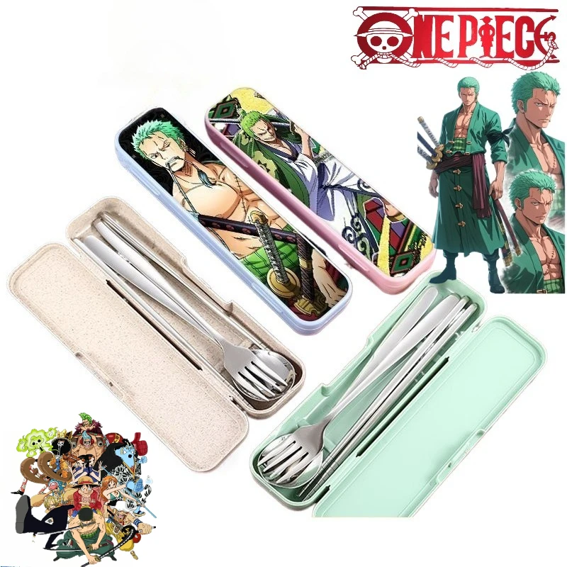 

New One Piece Roronoa Zoro Cartoon Student Portable Tableware Personalized Chopsticks Spoon Fork 3-Piece Set Holiday Gift