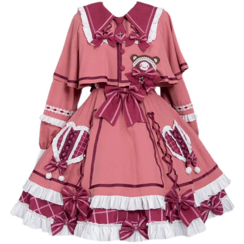 Berry Small Bear Cute Girls Laciness Big Hem Lolita Dress cinturino a vita alta reticolo Bowknot Sweet Vestidos Cosplay Lolita Jsk