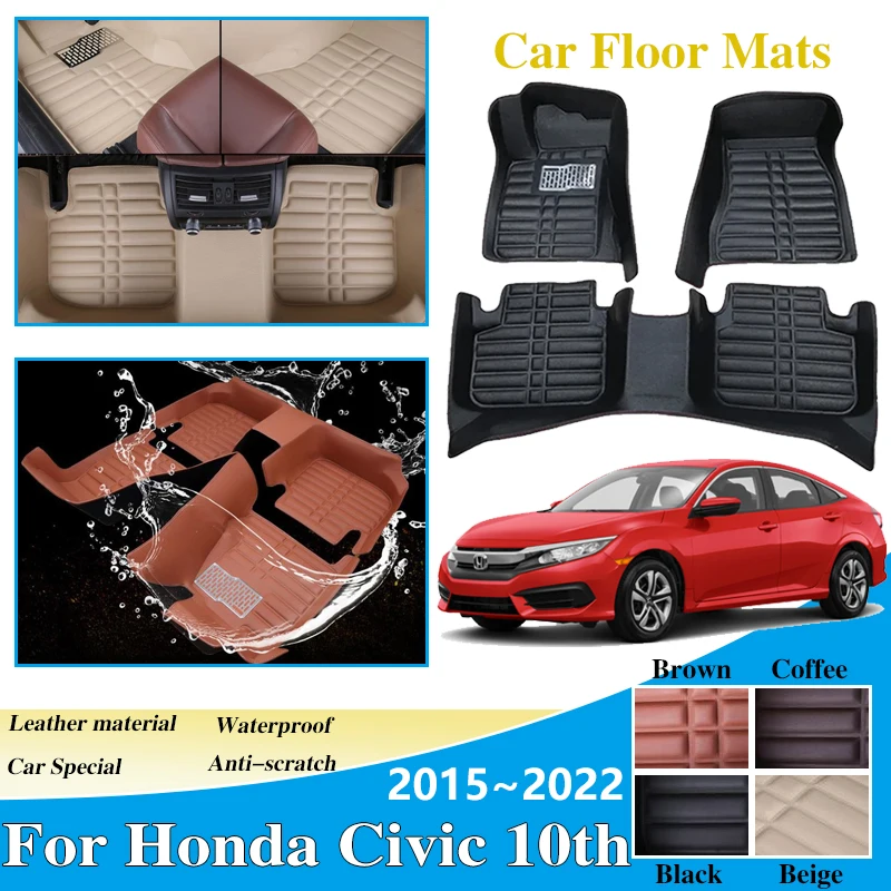 

Car Mats Leather For Honda Civic 2015 2016~2022 10th Gen LHD Waterproof Foot Pad Leather Liner Carpet Interior Auto Accessories