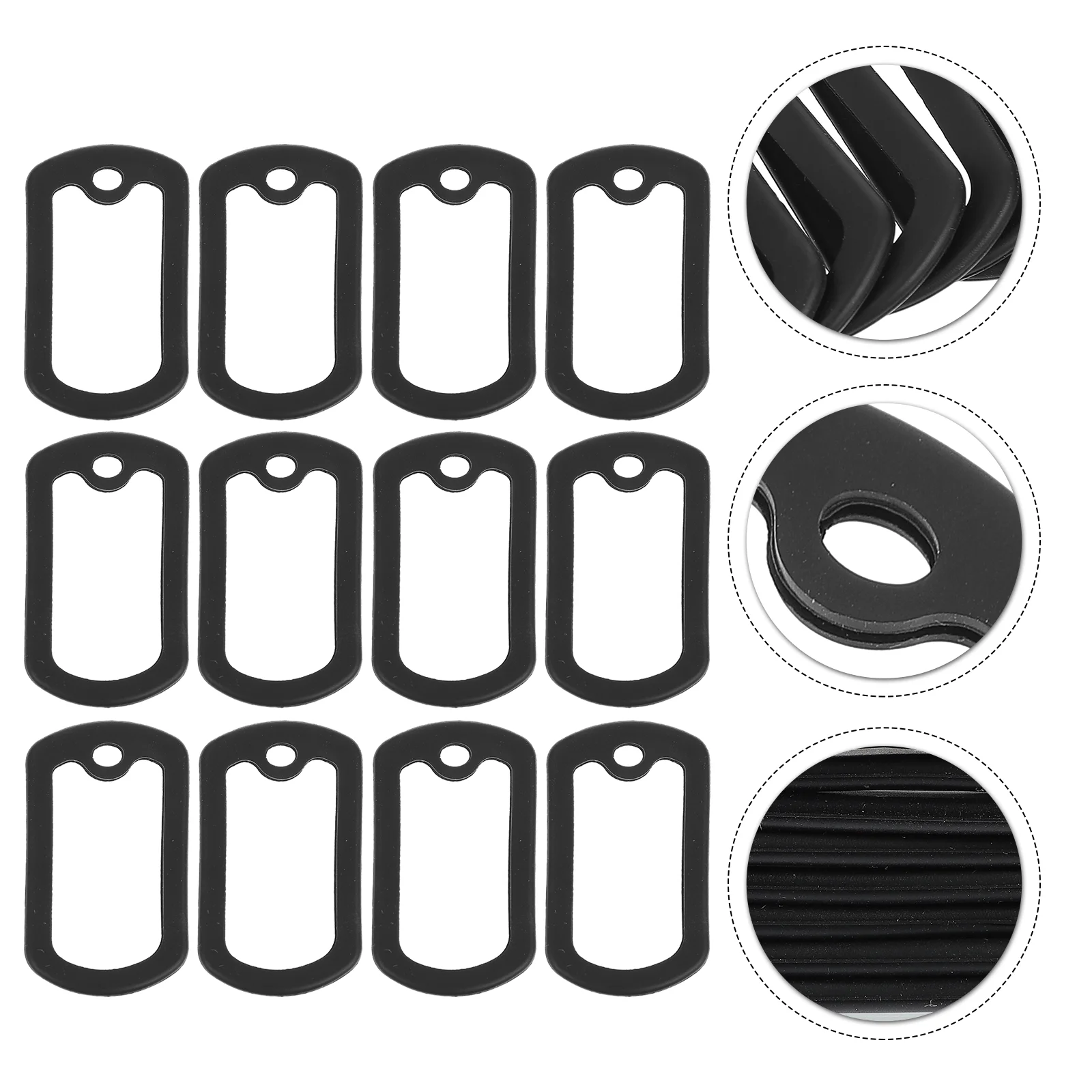 12pcs Black Silicone Dog Tag Cover Id Silicone Pet Tags Black Protector Necklace Men Rubber Stainless Steel Name Mute Mens