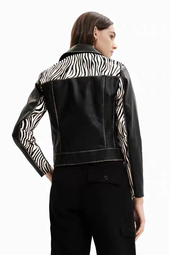 Foreign trade original single item new fashion  style stand-up collar women\'s jacket leather coat