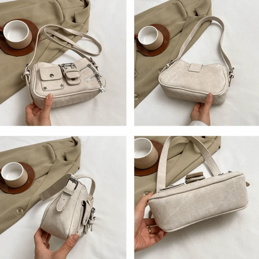 트렌드 핸드백 Y2K 겨드랑이 가방 리벳 겨드랑이 가방 매운 소녀 숄더 백 스타 레트로 크로스 바디 백 소녀