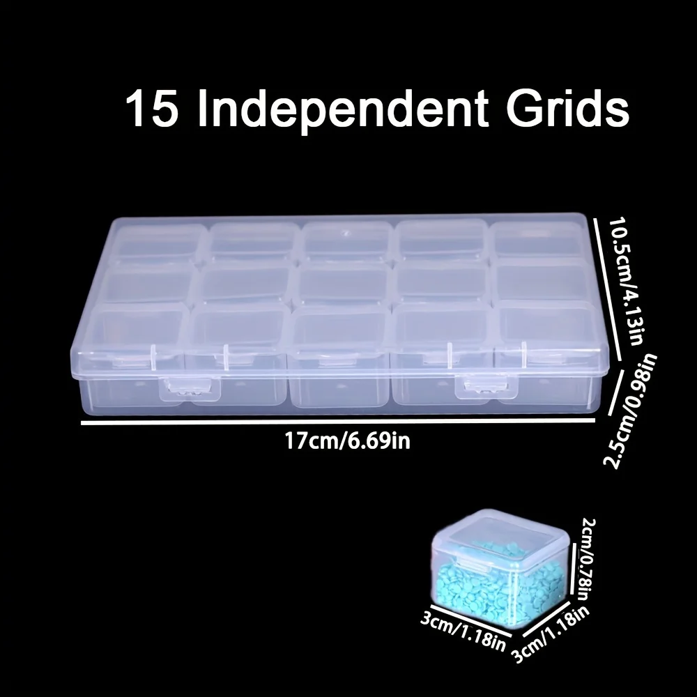 1 set of 15 independent transparent plastic storage boxes, used for DIY diamond painting, bead and jewelry storage, multifunctio