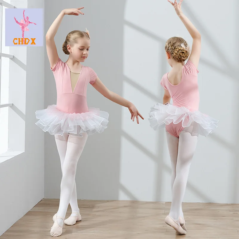 Mùa Hè Vũ Đạo Cho Bé Gái Dễ Thương Nữ Tay Ngắn Ba Lê Dancewear Tập Đi Cho Bé Múa Ba Lê Leotard Tutu Đầm Trẻ Em Dance Váy Với Voan