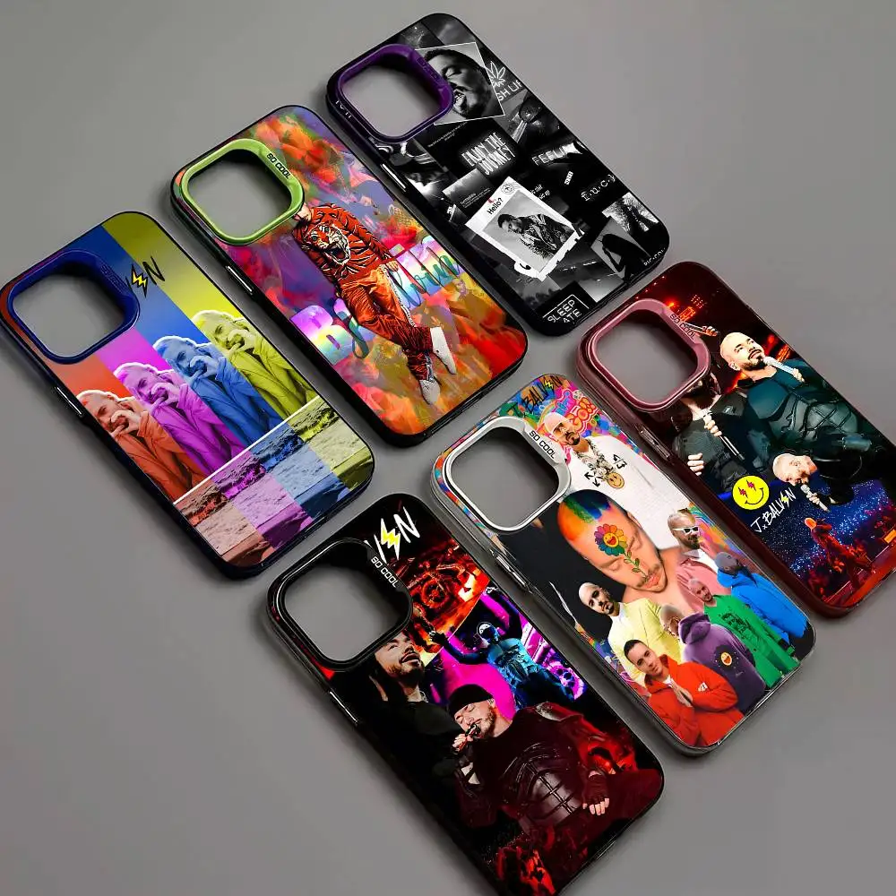 Funda Protectora para Teléfono con Diseño Colorido y Resistente a Impactos para iPhone 17 16 15 14 13 12 11 Pro Max Plus, Singer J B-Balvin