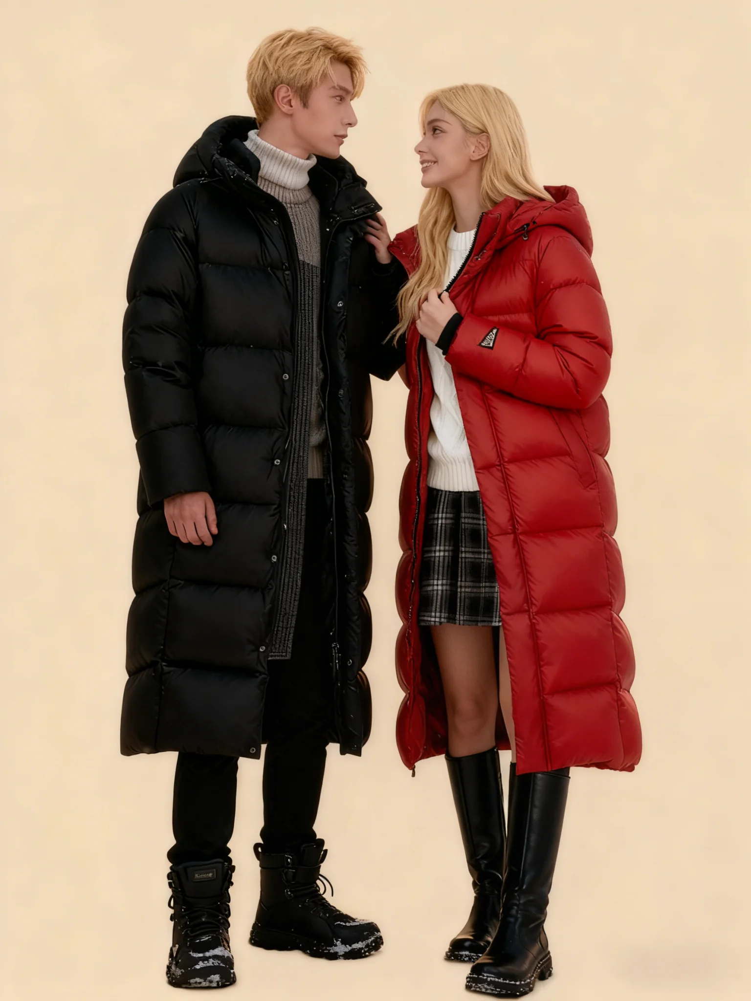 

-30°C Men's Down Jacket filled UP 580g 90% White Goose Down, Knee-Length Mans Winter Puffer Jackets, Women's Snow Coat