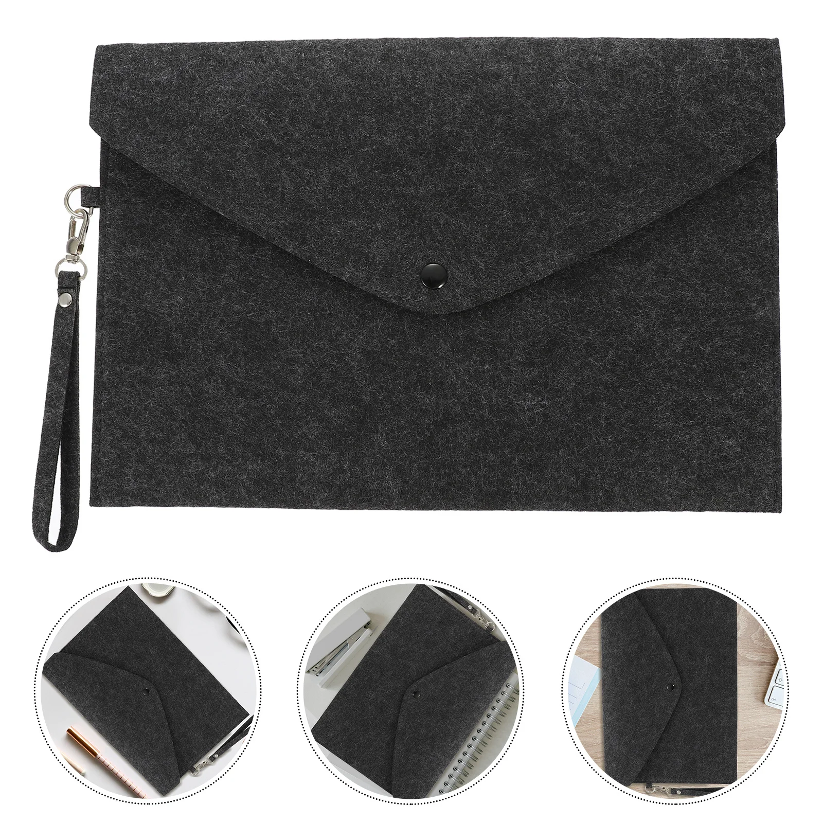 

Felt File Bag A4 Snap Button Document Folder Business File Pouch Office Paper Organizer Folder Secure Document Holder
