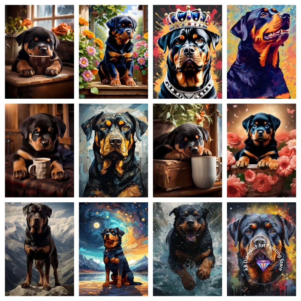 

Cool and Cute Rottweiler AB Diamond Painting Kit Square Round Diamond 5D DIY Mosaic Handmade Art Adult Exquisite Gift Home Decor