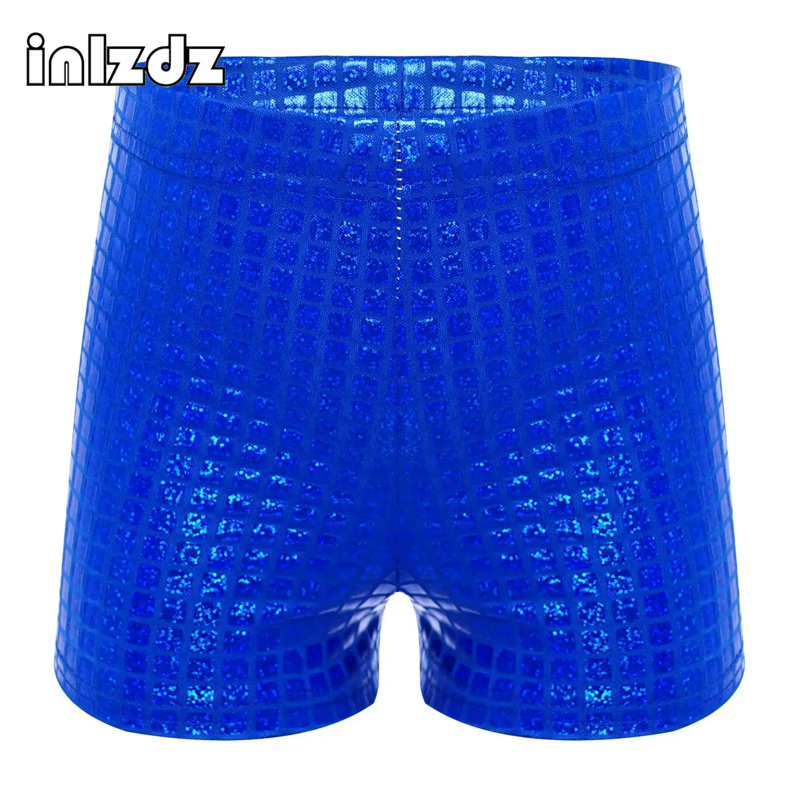 

Kids Girls Boys Disco Theme Party Performance Costume Metallic Plaid Elastic Waistband Boxer Shorts for Jazz Dance Daily Wear