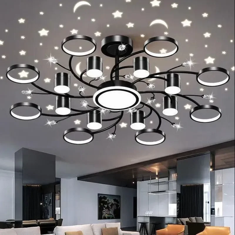 Nordic Starry Sky Led Ceiling Chandelier Dimmable for Living Dining Room Room Hall Bedroom Pendant Lamp Home Decor Light Fixture