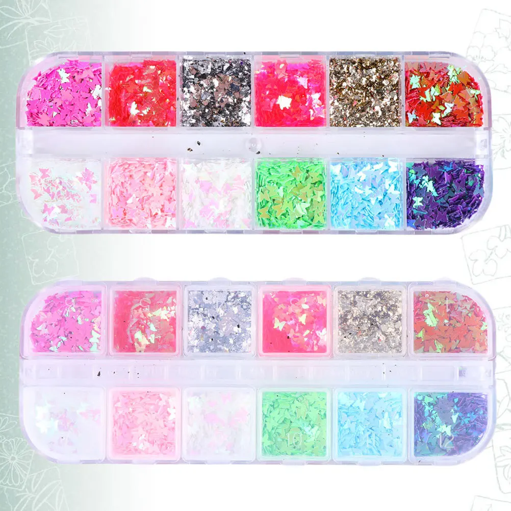2 Pcs Nail Decoration Accessories Glitter Sequins Manicure Decals Heart Sticker