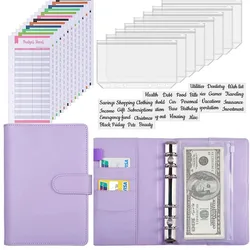 Conjunto de sistema de sobres de efectivo para cuaderno, carpeta de presupuesto A6, bolsillos de cuero PU, ahorro de dinero, organizador de facturas, accesorios