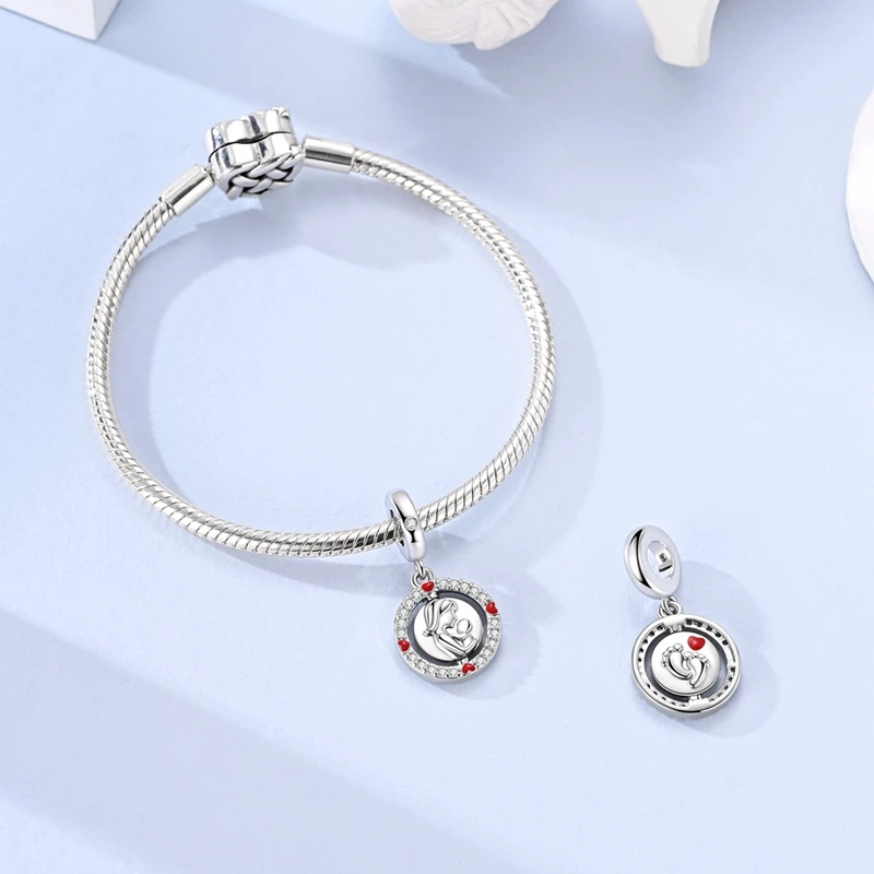 Colgante de Plata de Ley 925 con Diseño de Madre e Hijo para Mujer, Compatible con Pulseras Originales, Regalo de Joyería para el Día de la Madre