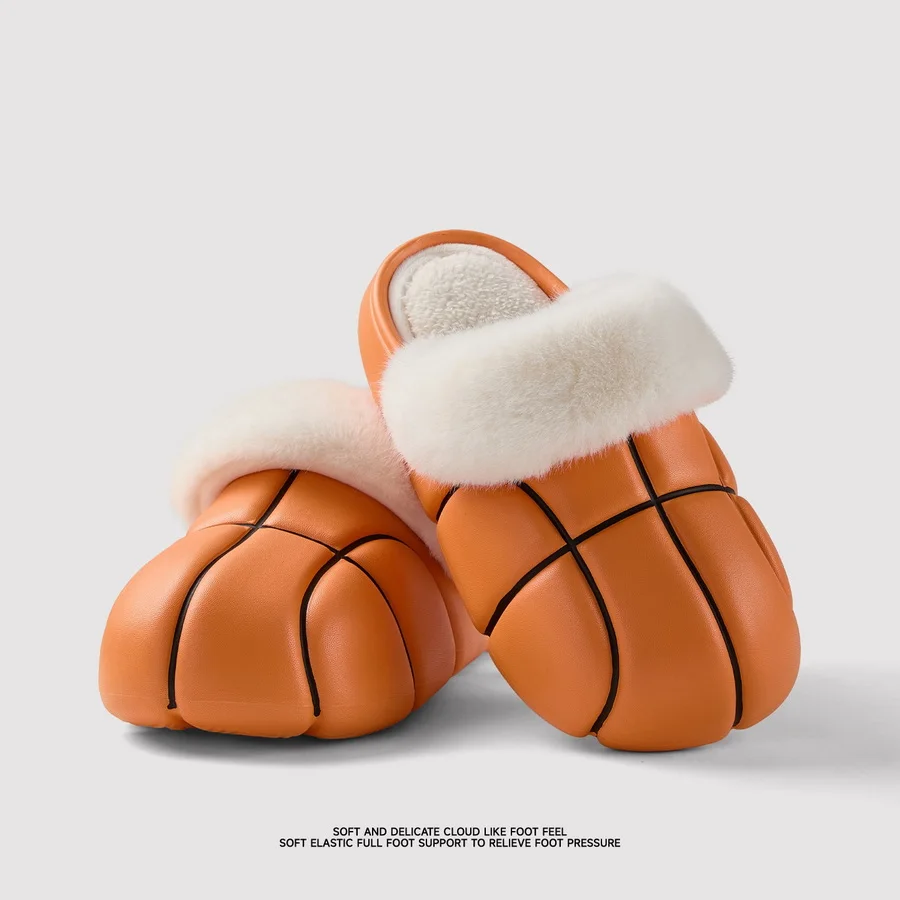 

New creative basketball winter slippers women plush collar mules shoes home flip flops unisex woman indoor slippers waterproof