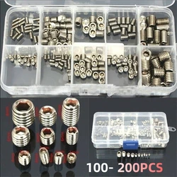 100-200pcs Boxed 304 Stainless Steel High Strength Hexagon Concave End Set Screw Machine Screw Set M3M4M5M6 Flat End Set Screw