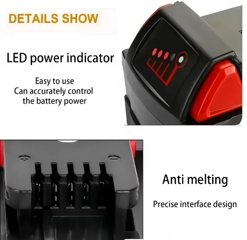 Pro Milwaukee M18 Náhradní baterie Vysoce výkonná dobíjecí lithium-iontová baterie 18V Akumulátorový utahovák Šroubovák Elektrické nářadí - náhled 3