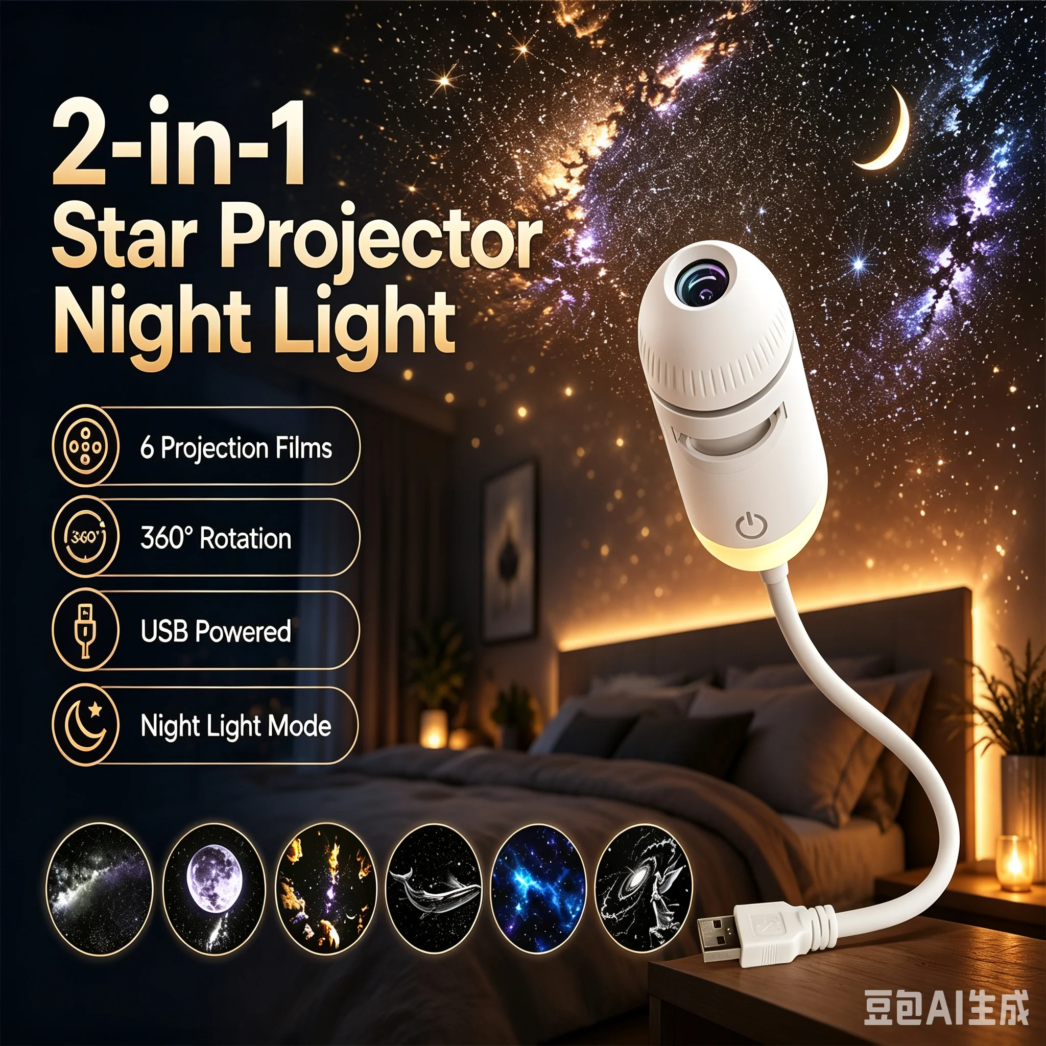 Night Light Projector Stars - 2-in-1 ミニギャラクシースタープロジェクターナイトライト – 星空アンビエントランプ 寝室の睡眠や装飾に最適 子供やティーンエイジャーへのギフト