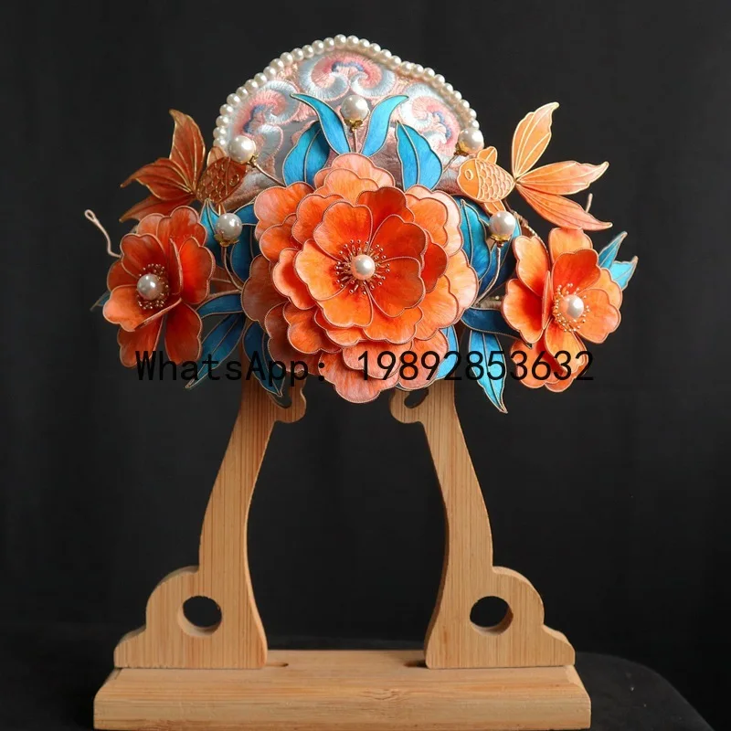 ZZ Intangible Cultural Heritage Velvet Flower Ancient Style Headdress, Fairy-Like Koi Orange Large Flower, Song Dynasty