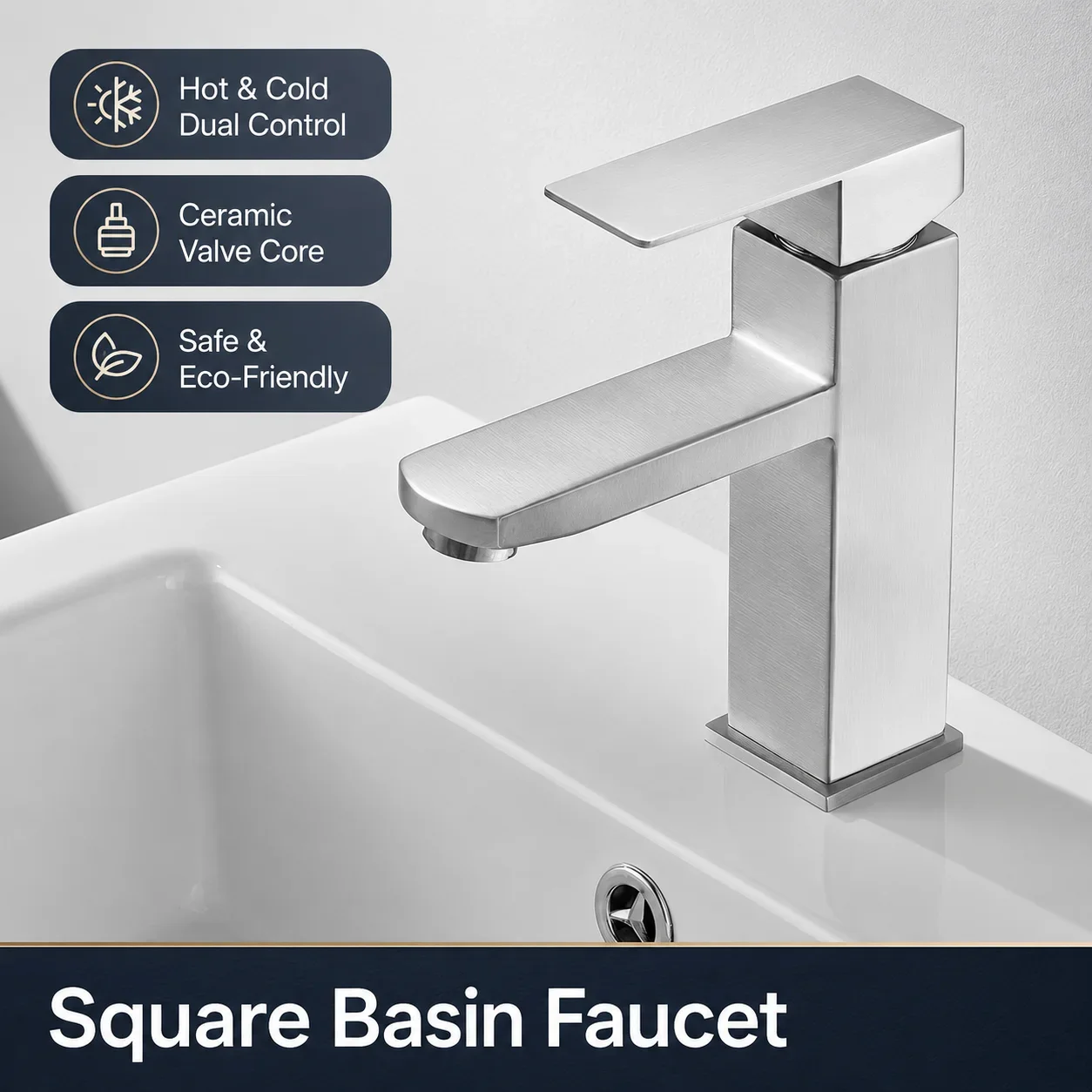 Bathroom Sink Faucet Stainless Steel Hot Cold Mixer Tap Single Handle Washbasin Tap for Vanity