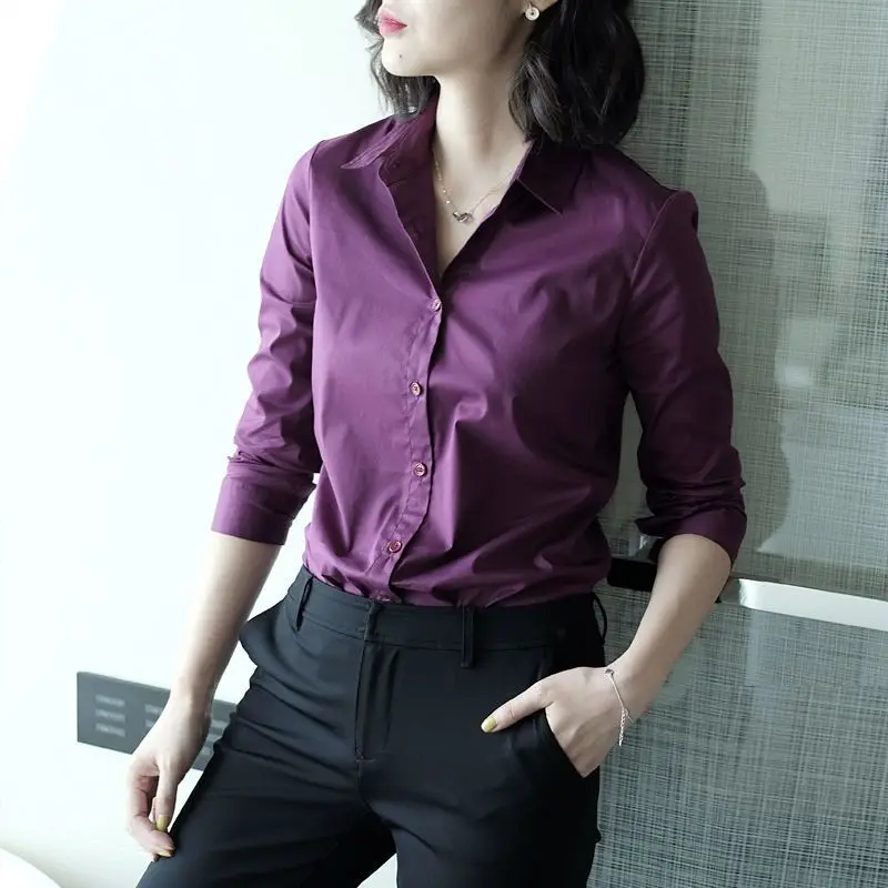 2023 abbigliamento donna Skinny Solid Temperament colletto rovesciato formale Business Casual Office Lady eleganti camicette primaverili estive