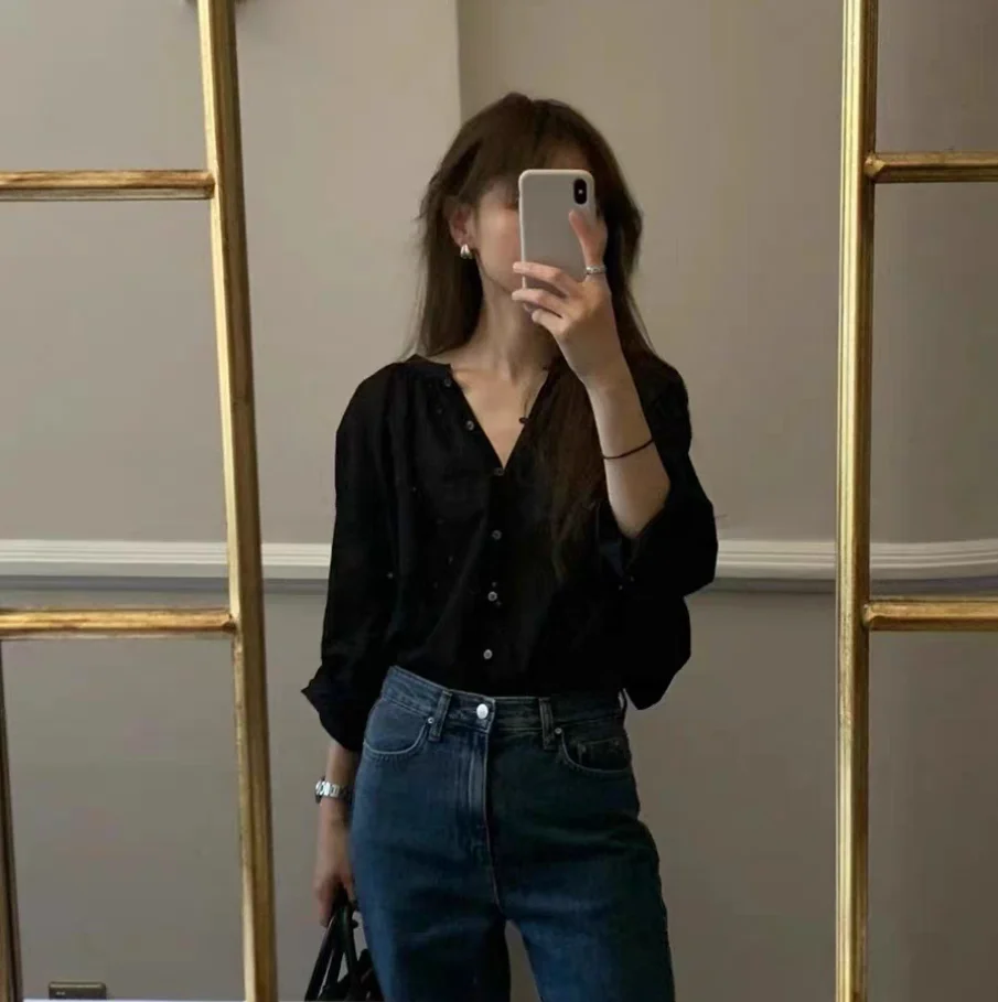 Loose Fit rotondo Ne oulder Insert irt Pure Color Lazy Sle Casual Primavera Nuovo arrivo Top in cotone di qualità premium da donna