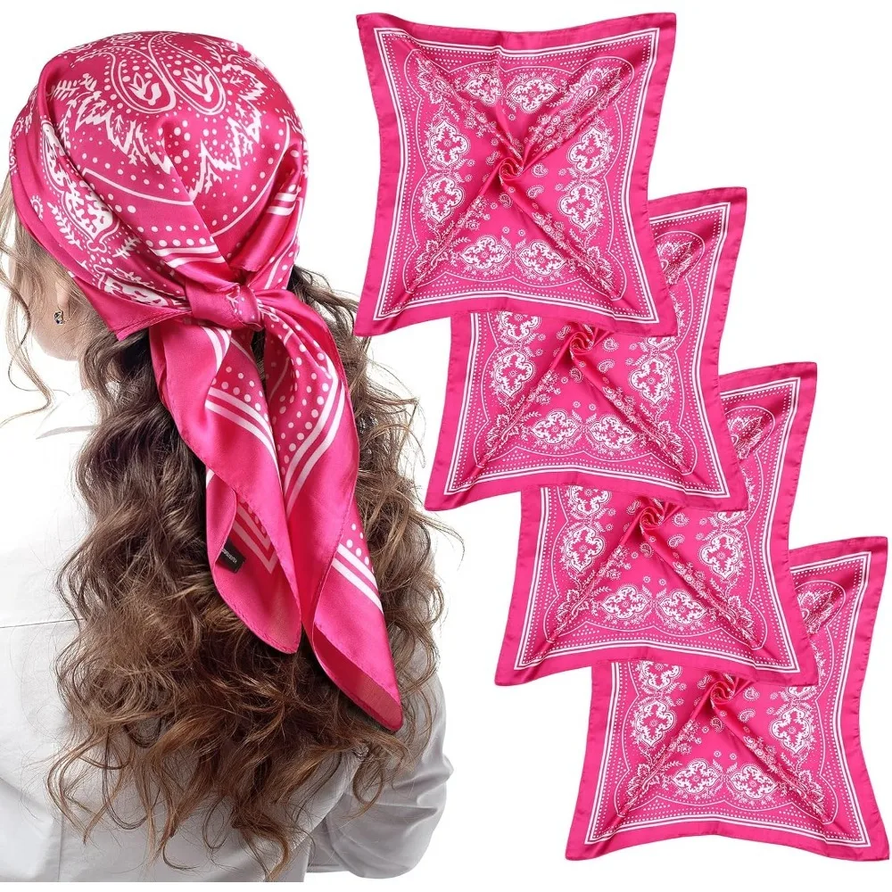 

4 Pcs 27'' Square Satin Head Scarves Satin Bandanas for Women Halloween Headband Silk Feeling Scarves Boho Headwear