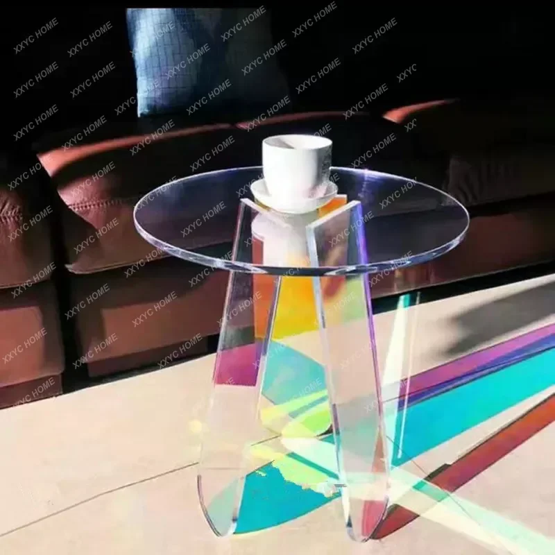 120cm Iridescent Acrylic Side Table Home Furniture Gradien Round Oval Colorful Rainbow Clear Bar Photo Prop balcony Table