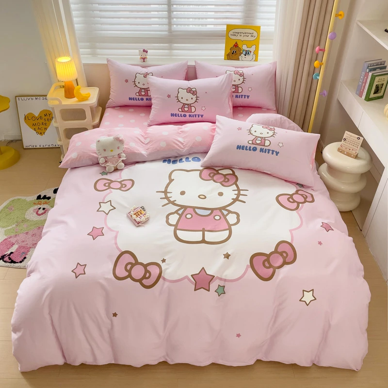 

3pc Duvet Cover Hello Kitty Bedroom Living Room Decoration Children Adult Animation One Quilt Cover Two Pillowcases with Zipper