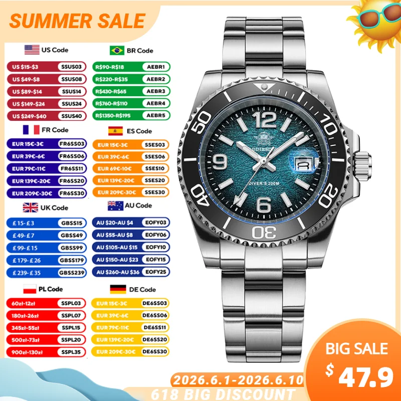 

ADDIESDIVE 41mm Men's Dive Quartz Watch Top Brand 200m Waterproof Wristwatch 316L Stainless Steel BGW9 Luminous Luxury Watches