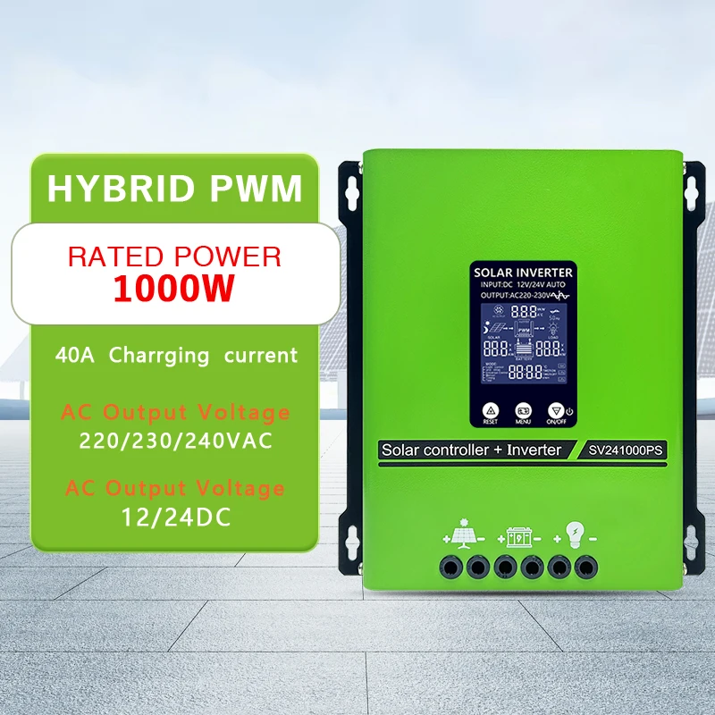 Single Phase Pure Sine Wave 1000W Hybrid Solar Inverters Converters 24V 12V to 220V  Suitable for off Grid Solar Energy Systems