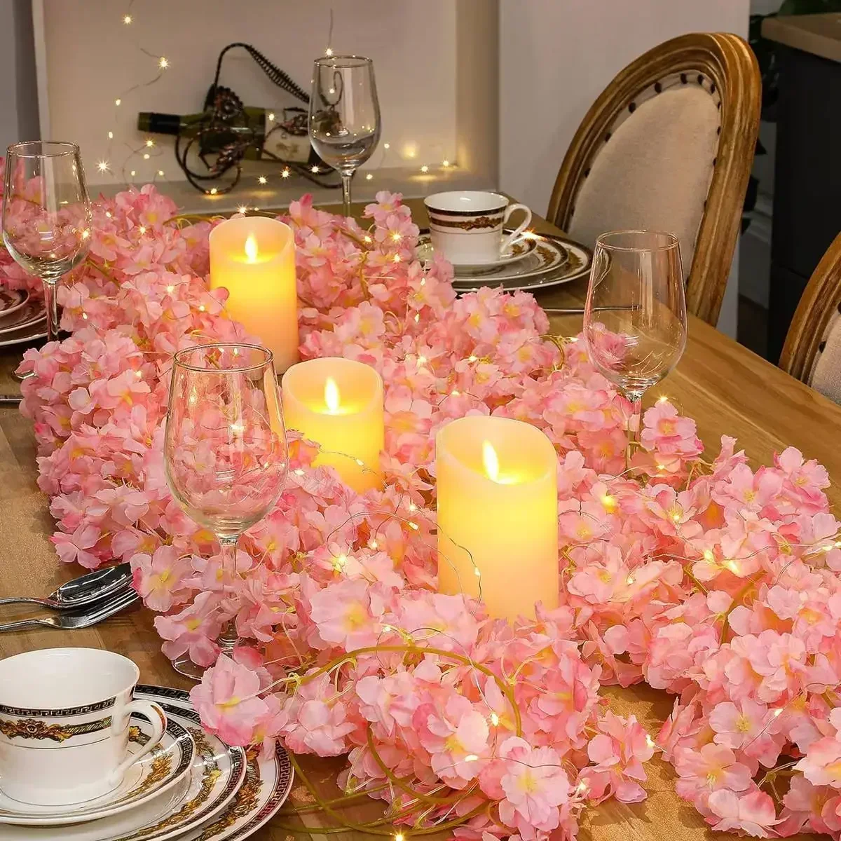 Lámpara de cadena de flor de cerezo 2M 20LED guirnalda de flores artificiales enredaderas luces de hadas para dormitorio decoración del banquete de boda de Navidad