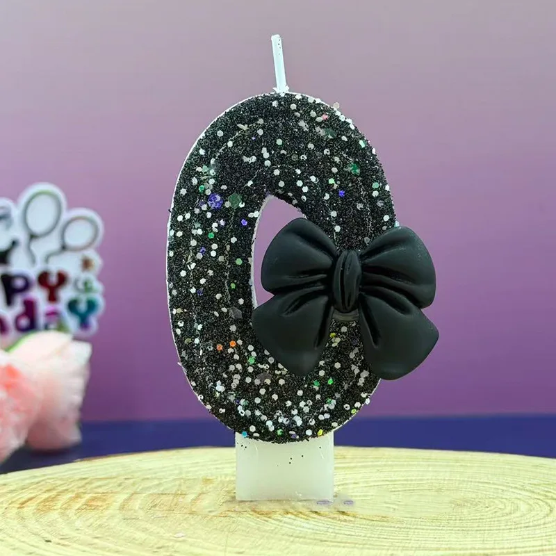 Black bowknot black-colored decorative birthday number candles, birthday commemorative candles, party small gifts