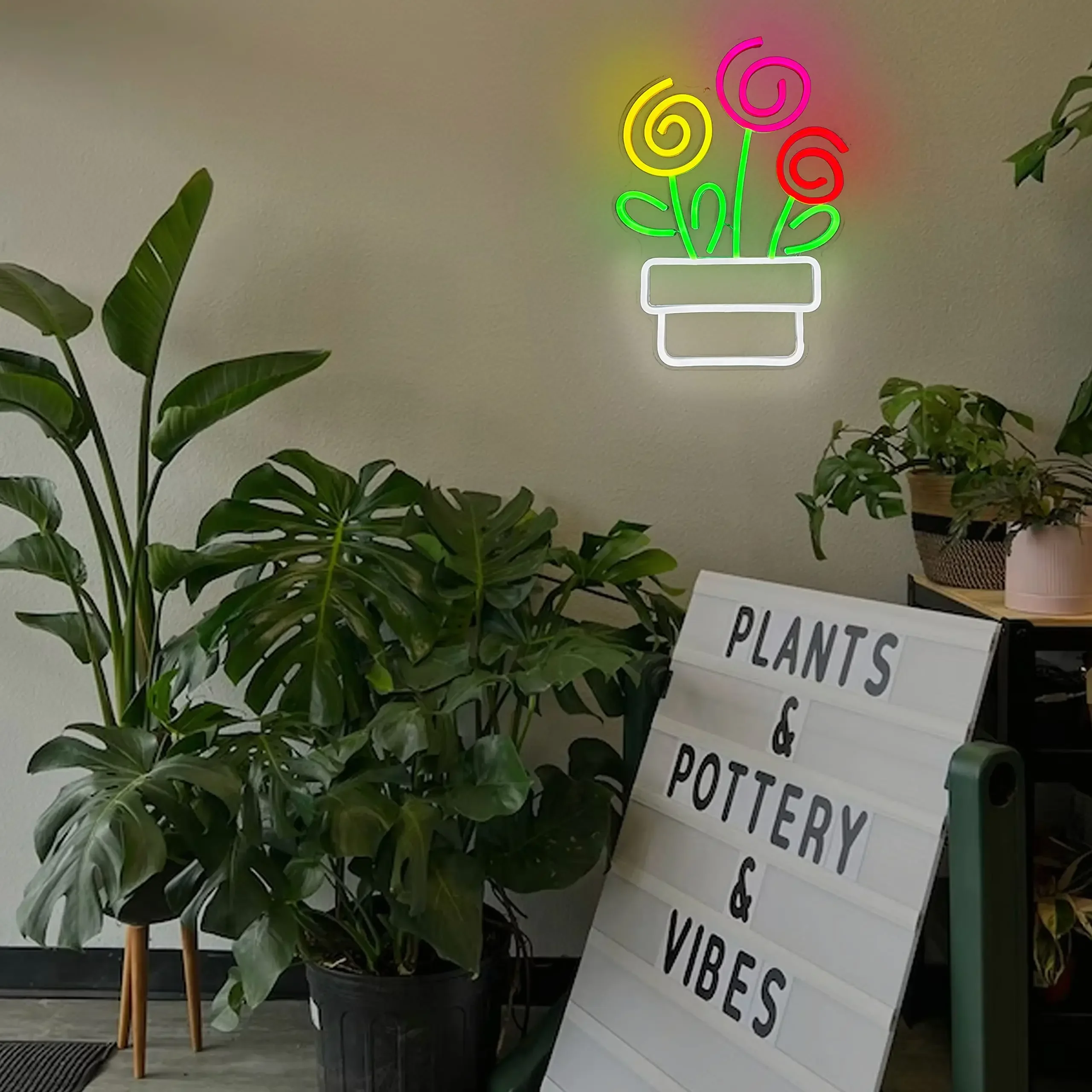 Flower Potted Neon Sign Potted LED Neon Light for Room Wall Decor for Home Bar Room Aesthetic for Party Gift Holiday