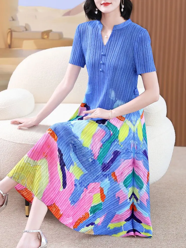 Reduced Age Mom Summer Dress Noble Temperament Dress New Wide Wife Foreigner Women's Dress Cover Up