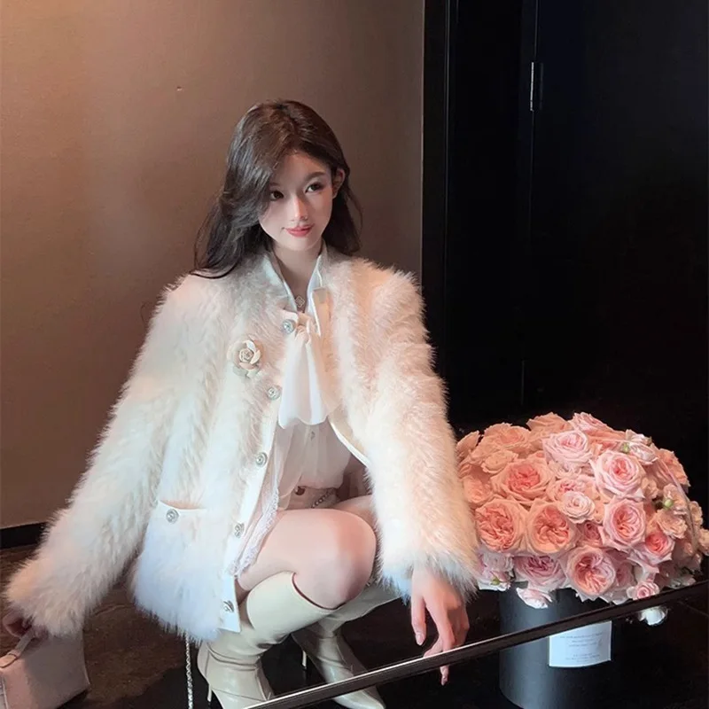 معاطف نسائية من الفرو الصناعي سترات متينة سميكة ثلاثية الأبعاد على شكل حرف O وأكمام طويلة واحدة الصدر فضفاضة مناسبة غير رسمية لخريف وشتاء 2025