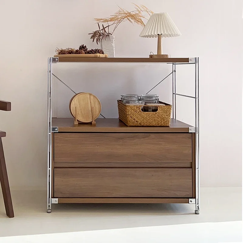 Medieval side cabinet, kitchen stainless steel side, tea cabinet, coffee machine, Japanese-style chest storage