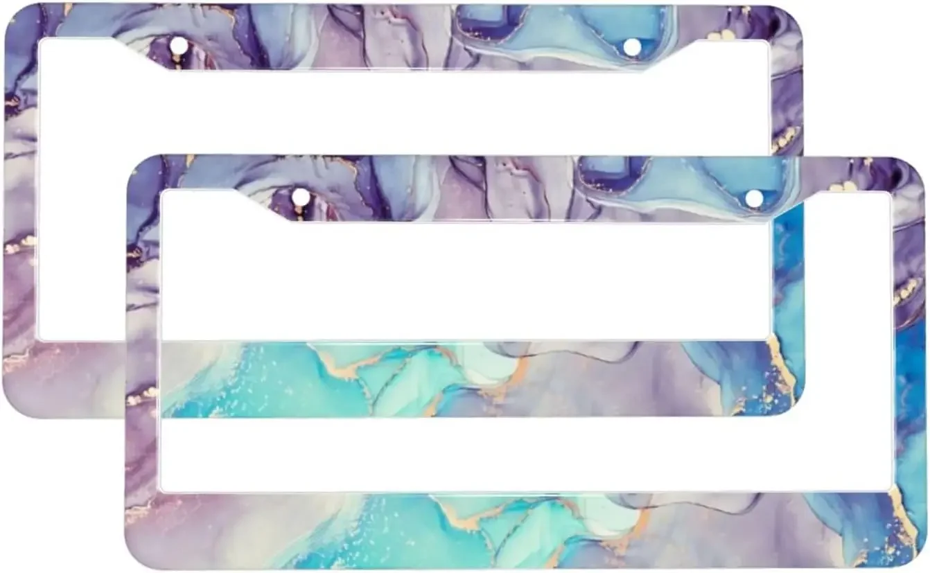 

Бирюзово-фиолетовый мраморный узор Рамка номерного знака автомобиля 2-упаковка номерного знака с 2-мя отверстиями Рамка автомобильной бирки для женщин и мужчин Автомобили США