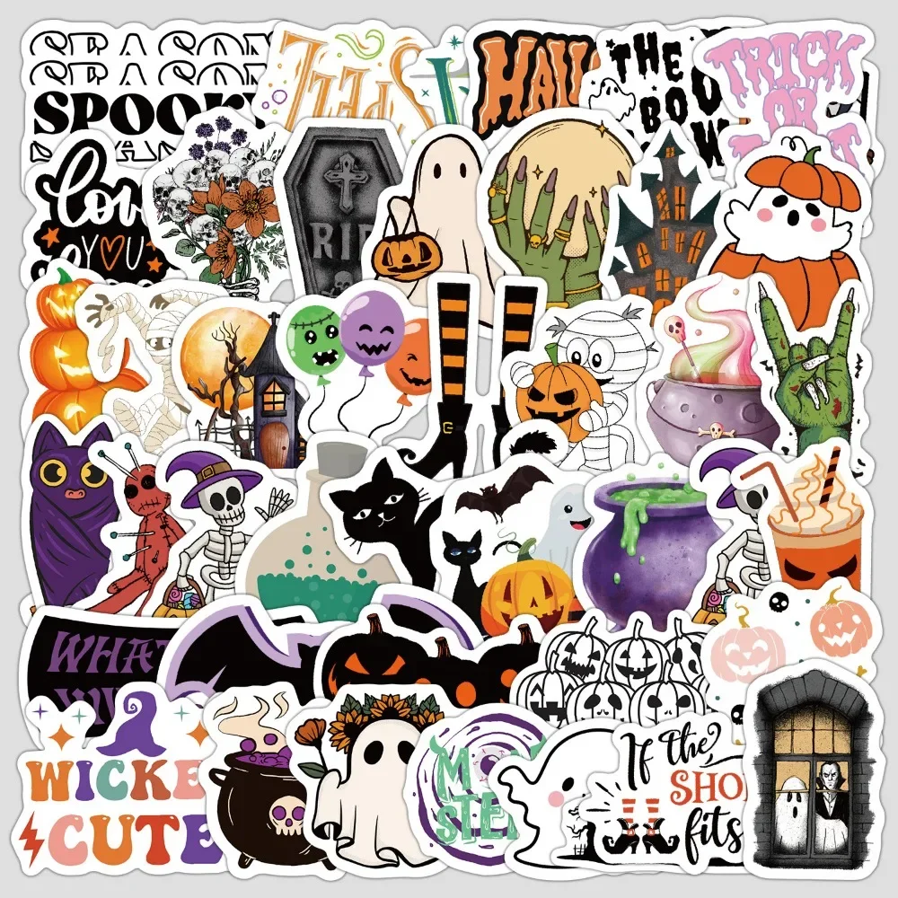 10/50Pcs Halloween Ghost Skull Pumpkin Decals for Kid Notebook Laptop Fridge Guitar Cartoon Graffiti Sticker Toy Diy Party Decal