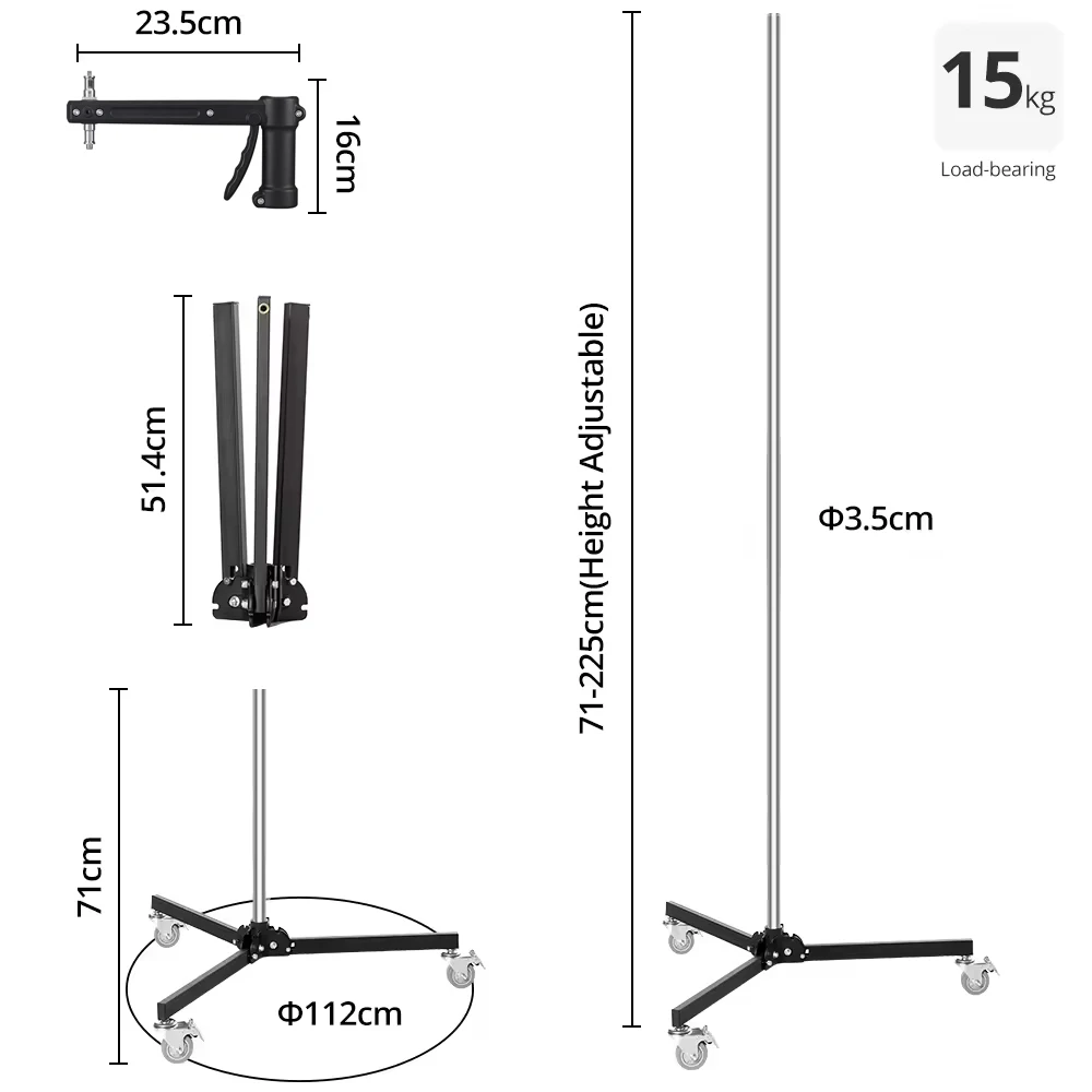 MIIAOTU 71cm-255cm AL250 Gun Grip Light Stand 1/4 and 3/8 Screw with Wheels Folding Tripod for Studio Flash LED Light Softbox