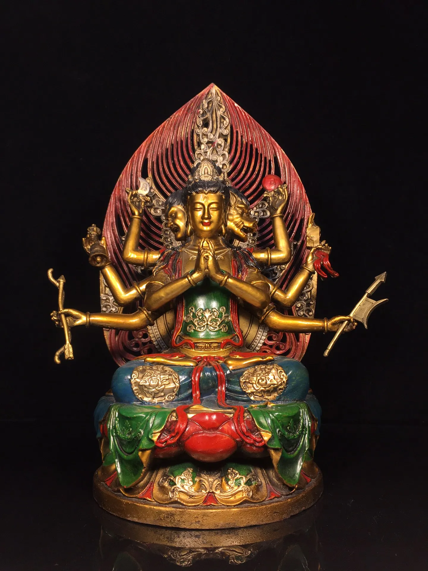 

15"Old Nepalese temples Old Bronze Painted Gilded High Relief Doumu Yuanjun Gods The Goddess of Big Dippers immortals