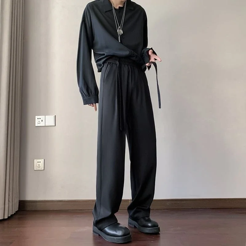

High Waist Suit Trousers for Men With Belt Pocket Fluid Slacks New In Fashion Korean Reviews Many Fabric Elegant Man Suits Pants