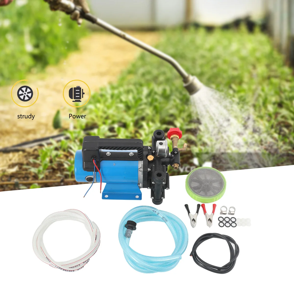 Landwirtschaftliche elektrische Hochdruckpumpe, 24 V, 16 l/min, Doppelzylinder-Kolbenpumpe, Sprühen, Bewässerung, Autowaschanlage, Pestizidsprüher – Detail 16