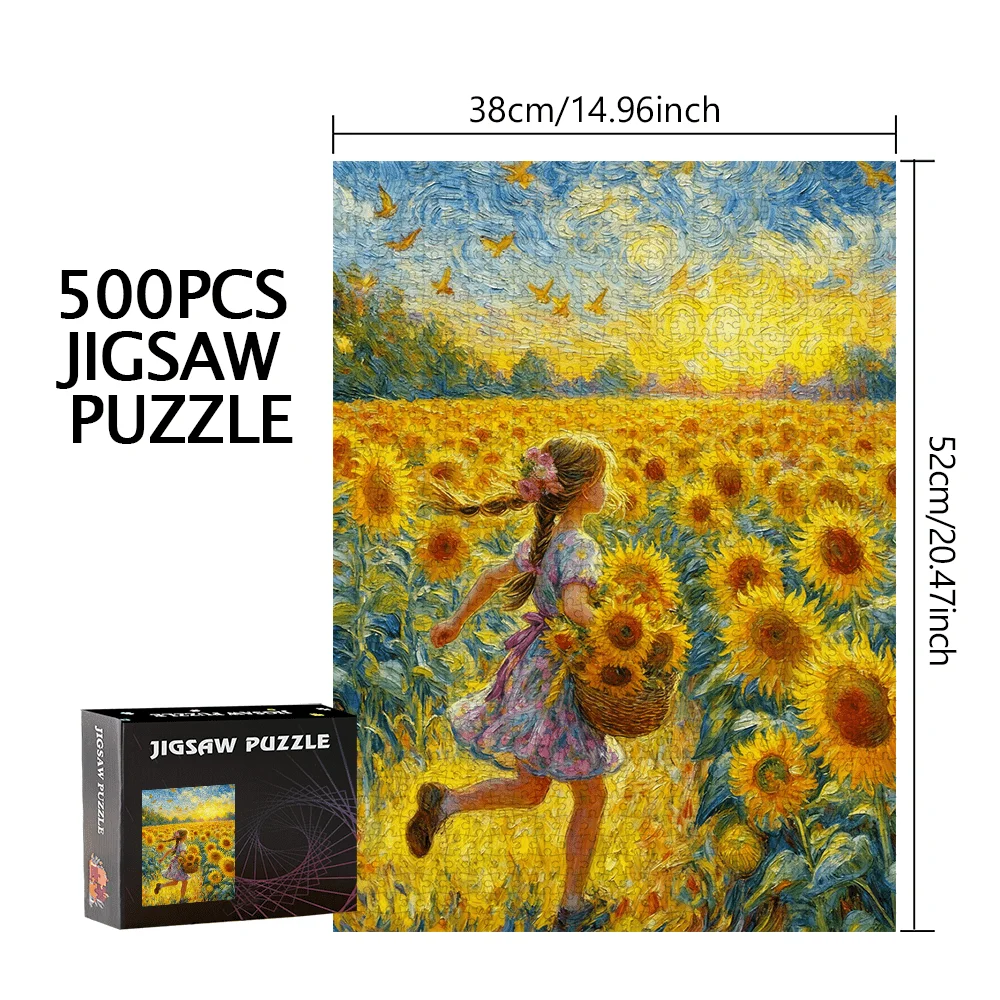 Zonnebloemveld Meisje Kunst Legpuzzel Volwassen Romantisch Thema Intellectueel Spel Thuis Vrije tijd Decoratief Puzzelspeelgoed