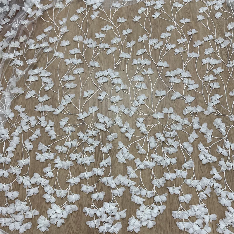 Ultime perle di fiori ricchi di alta qualità 3D unico tessuto di pizzo fiore ricamo beautiful vendi 1 yard