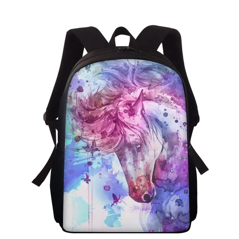 Mochila escolar con estampado de caballos de acuarela para niños y niñas, morral diario de animales de dibujos animados, mochilas escolares de 16 pulgadas, mochilas para adolescentes