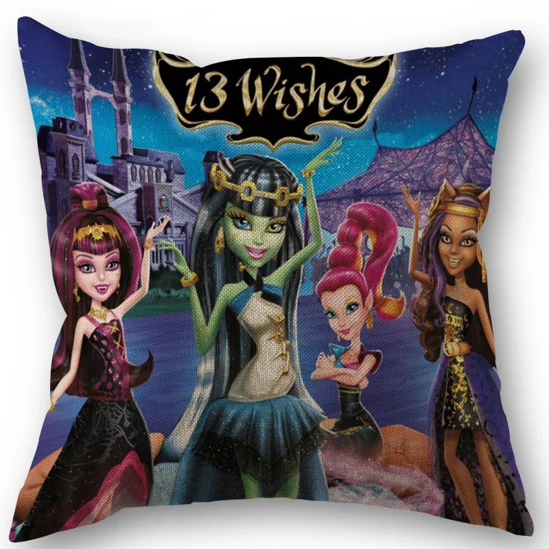 Monster High Fashion Girl Pillowcase Bedroom Home Decorative Cover 45x45cm Square Pillow Cases Cotton Linen Fabric No Fade