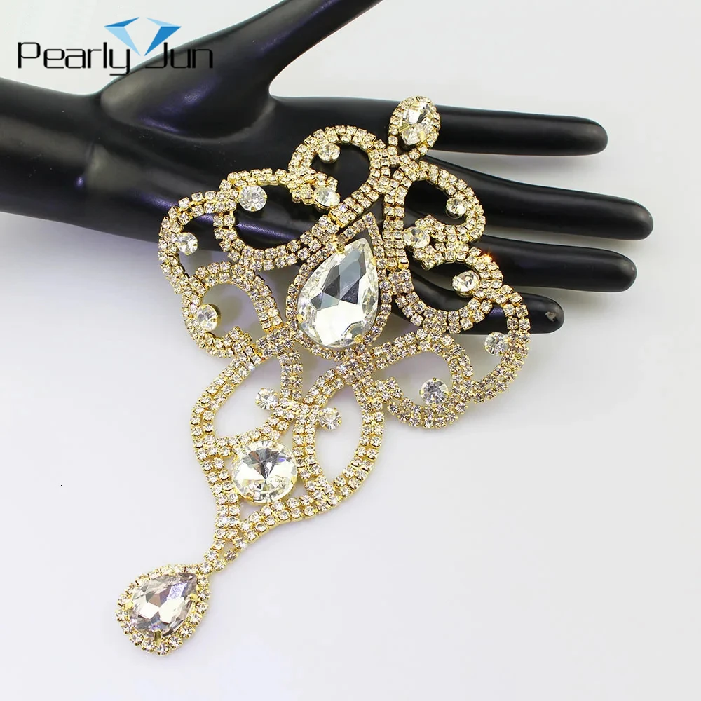 19.4cm*10cm AB Crystal Brooch Patch DIY Decoration for Wedding Dress Skirt Shoes Hats Accessories Rhinestone Applique YHZ002