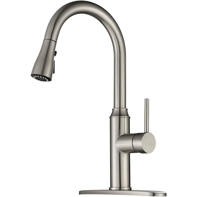 Kitchen Faucet, Pull-down Sprayer - Brushed Nickel Kitchen Sink Faucet 1/3 Hole Single Handle High Arc Stainless Steel